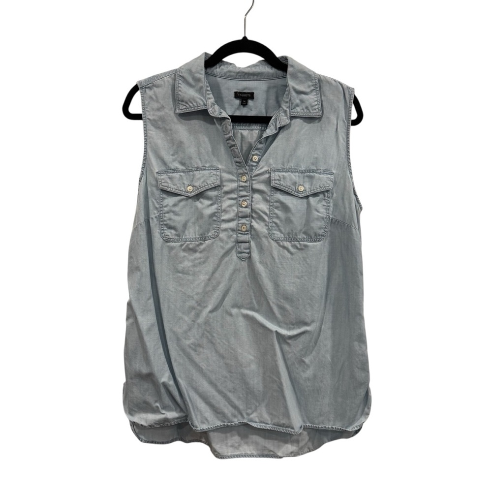 Talbots Light Blue Cotton Sleeveless Blouse Size 14